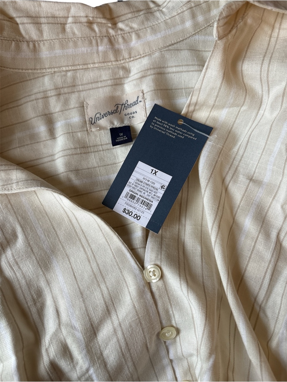 Universal Thread Cream Striped Wrap Midi Shirt Dress Plus Size 1X NWT - Picture 3 of 4